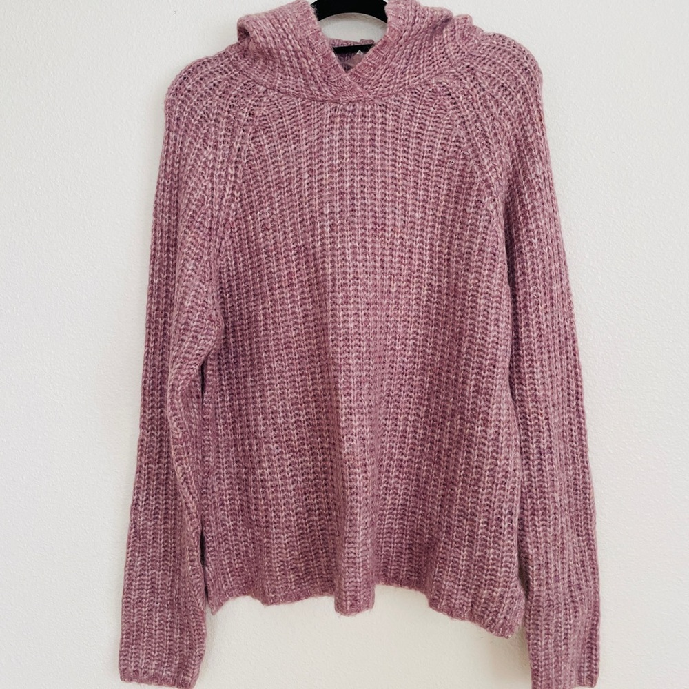 Candace Cameron Bure Raglan-Sleeve Knit‎ Hoodie Sweater Pink Geranium Size M